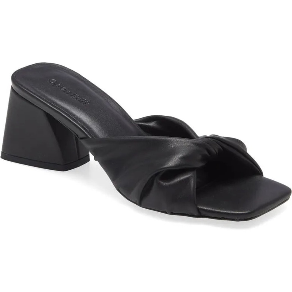 Black Twisted Strap Block Heel Sandal - Women's